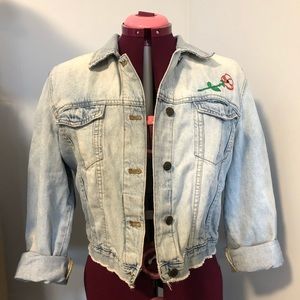 Distressed embroidered denim jacket